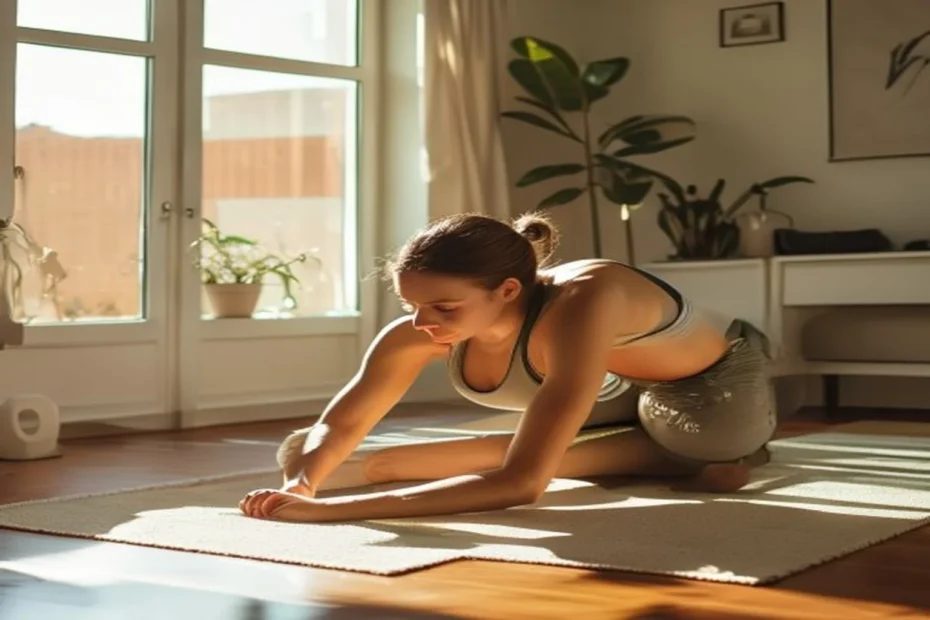 Pessoa fazendo flexão de braço fechada no chão da sala de casa, sem equipamento de academia